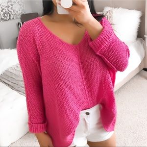 COPY - Hot Pink open knit casual top